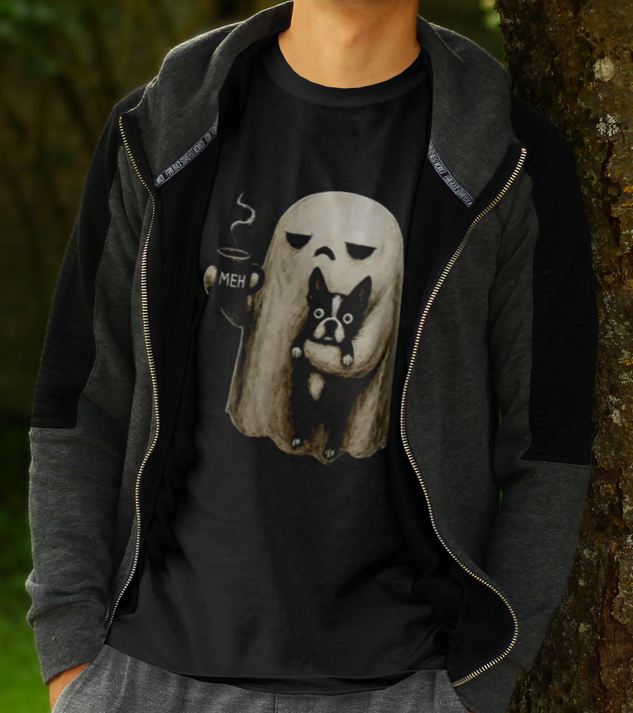 Meh Ghost With Boston Terrier T-Shirt