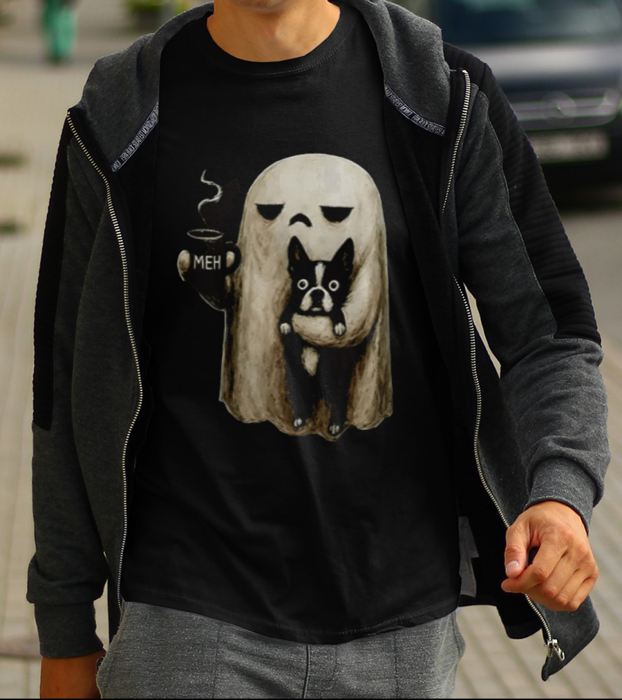 Meh Ghost With Boston Terrier T-Shirt