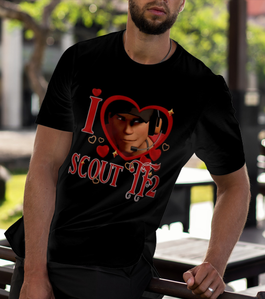 I Heart Scout TF2 Team Fortress 2 Character With Headset In Heart Shape T-Shirt