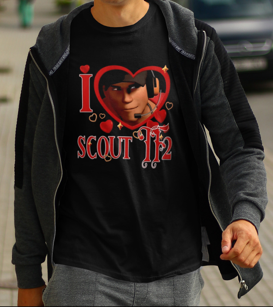 I Heart Scout TF2 Team Fortress 2 Character With Headset In Heart Shape T-Shirt