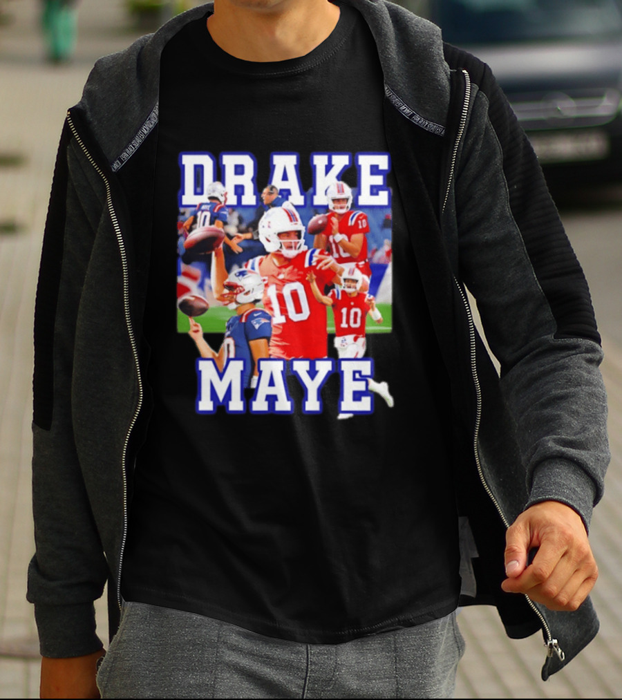 Drake Maye New England Patriots Inspired Football Player Collage T-Shirt