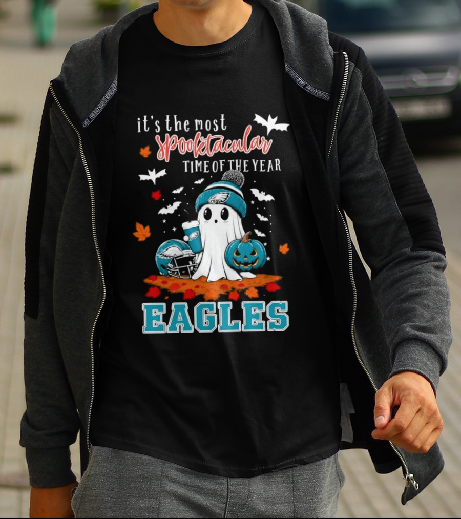 Philadelphia Eagles Spooktacular Halloween Ghost With Pumpkin And Helmet T-Shirt