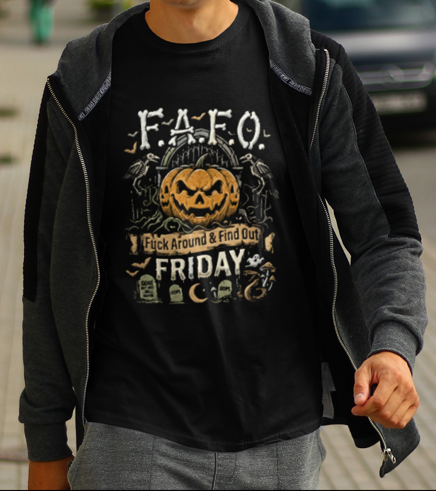 F.A.F.O. Pumpkin Skeleton Raven Halloween Graveyard Friday T-Shirt