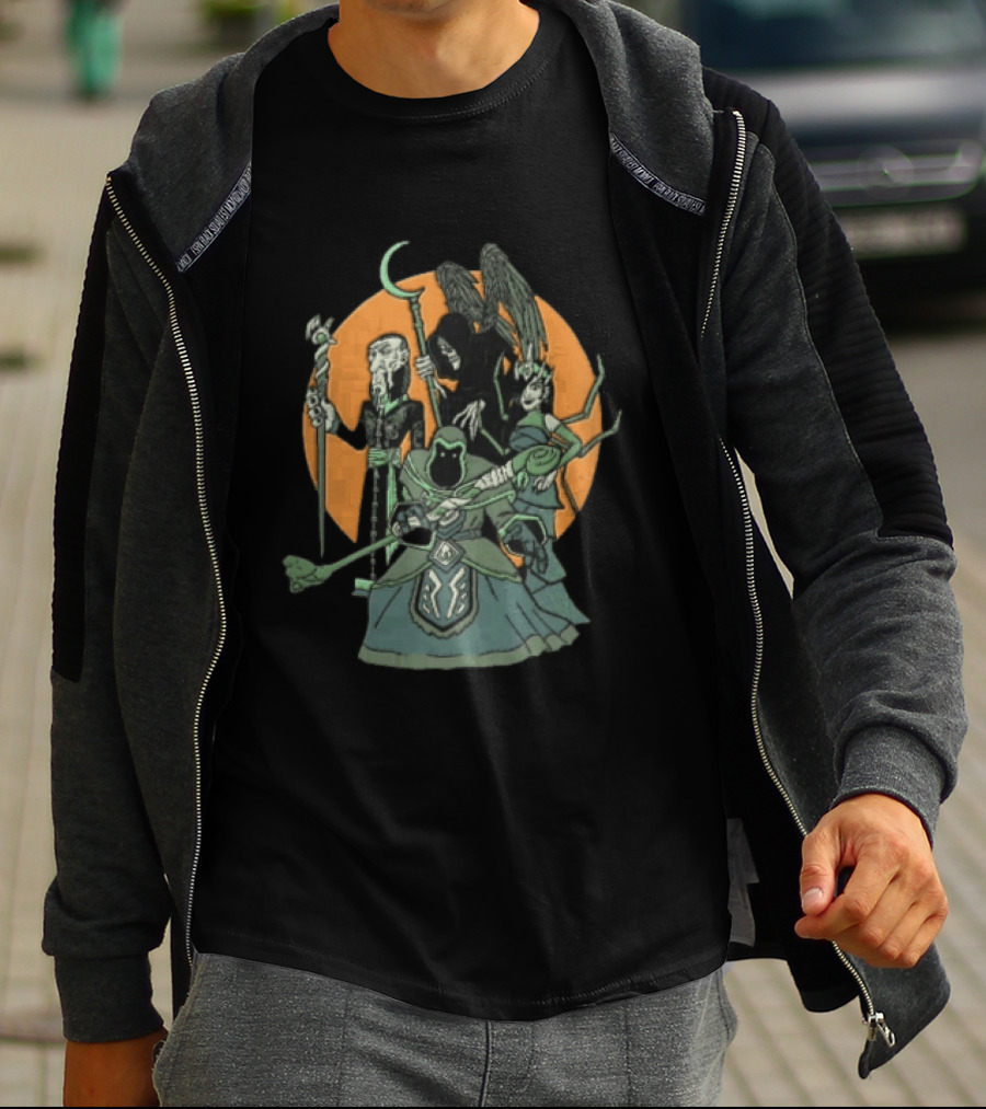 Fantasy Evil Sorcerer Grim Reaper Dark Queen Orange Moon T-Shirt