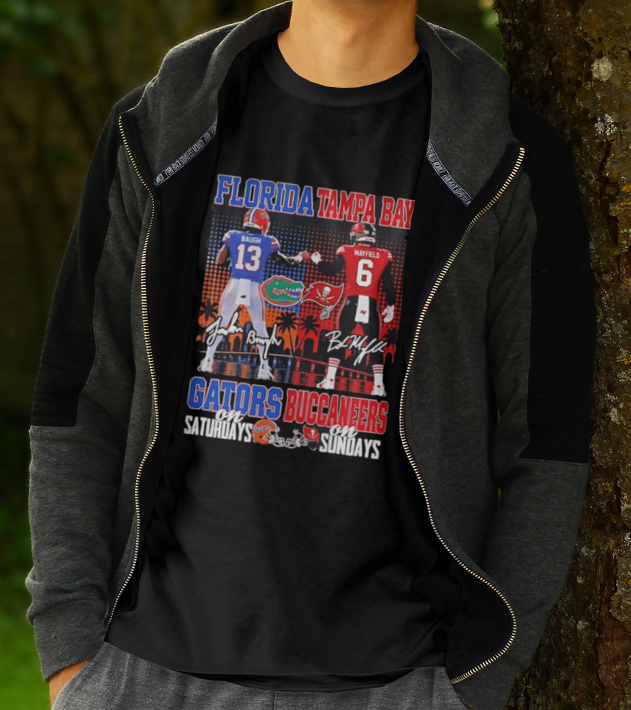 Florida Tampa Bay Gators Buccaneers Saturdays Sundays Baugh Mayfield Skyline T-Shirt