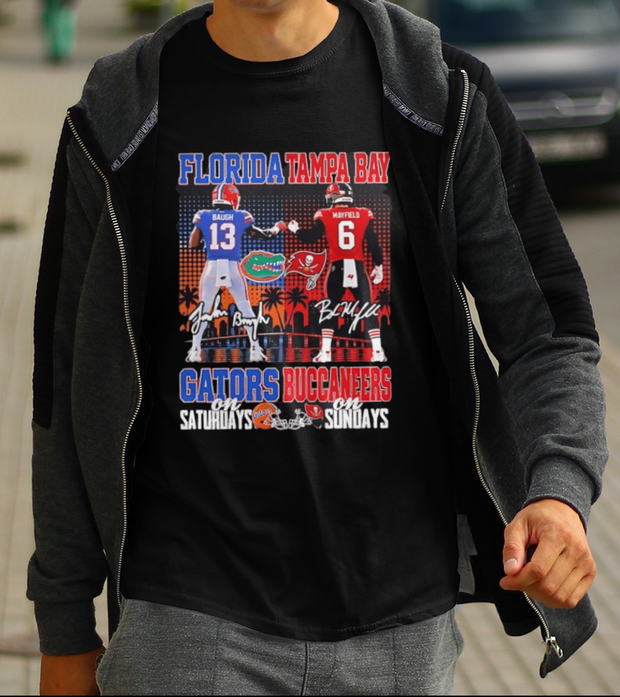 Florida Tampa Bay Gators Buccaneers Saturdays Sundays Baugh Mayfield Skyline T-Shirt