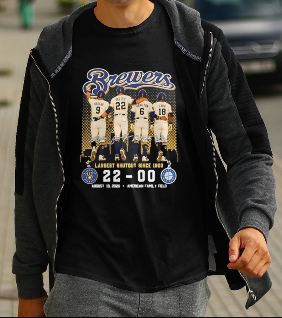 Milwaukee Brewers Largest Shutout Since 1900 22 00 Victory August 18 2023 American Family Field T-Shirt
