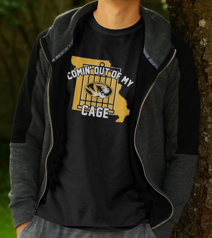 Missouri Tigers Comin' Out Of My Cage Map Outline Tiger T-Shirt
