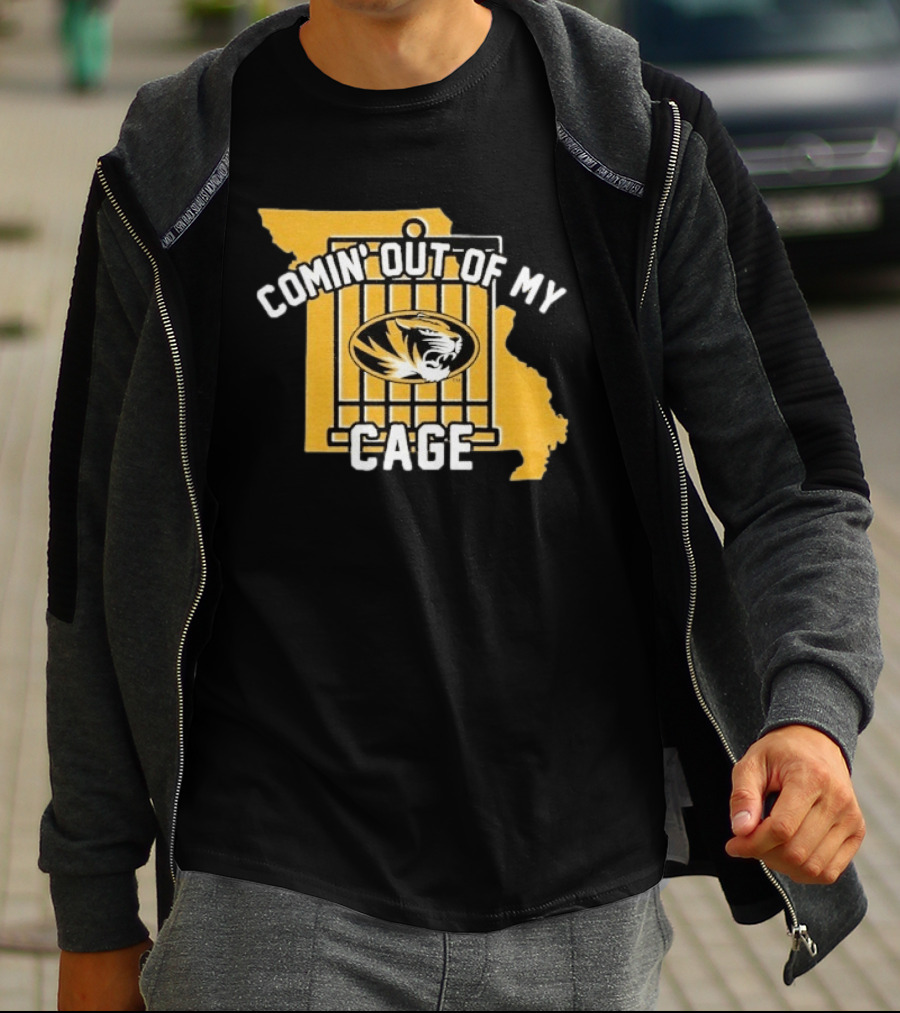 Missouri Tigers Comin' Out Of My Cage Map Outline Tiger T-Shirt