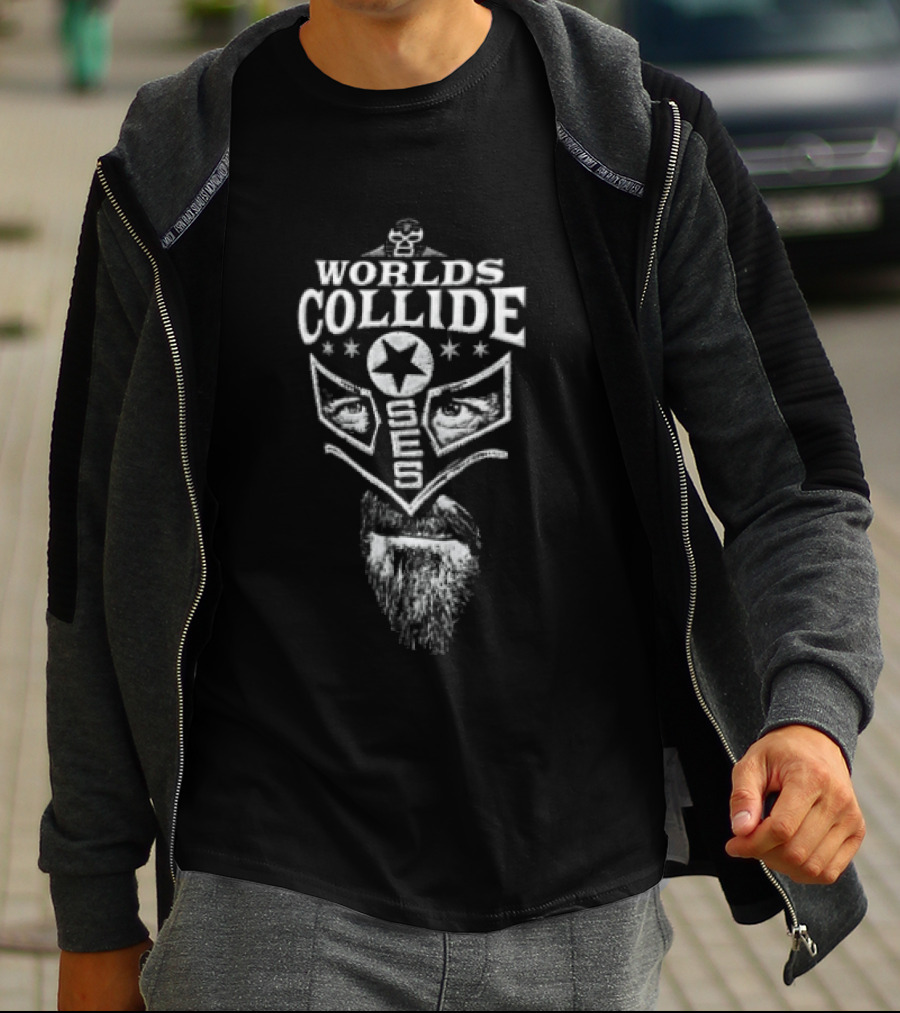 Worlds Collide SES Star Mask Wrestler Beard T-Shirt