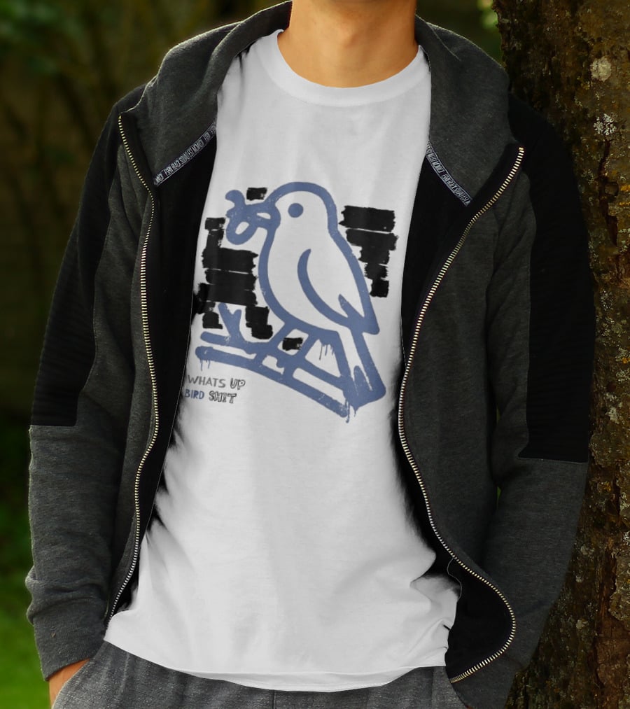 Drewtube What Up Bird Shit Funny Sparrow Holding Curling Shovel T-Shirt