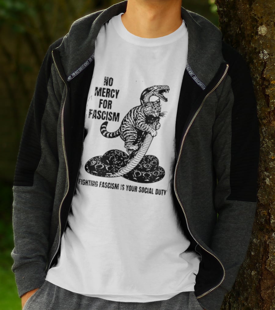 No Mercy For Fascism Dinosaur Snake Fighting Fascism Is Your Social Duty T-Shirt