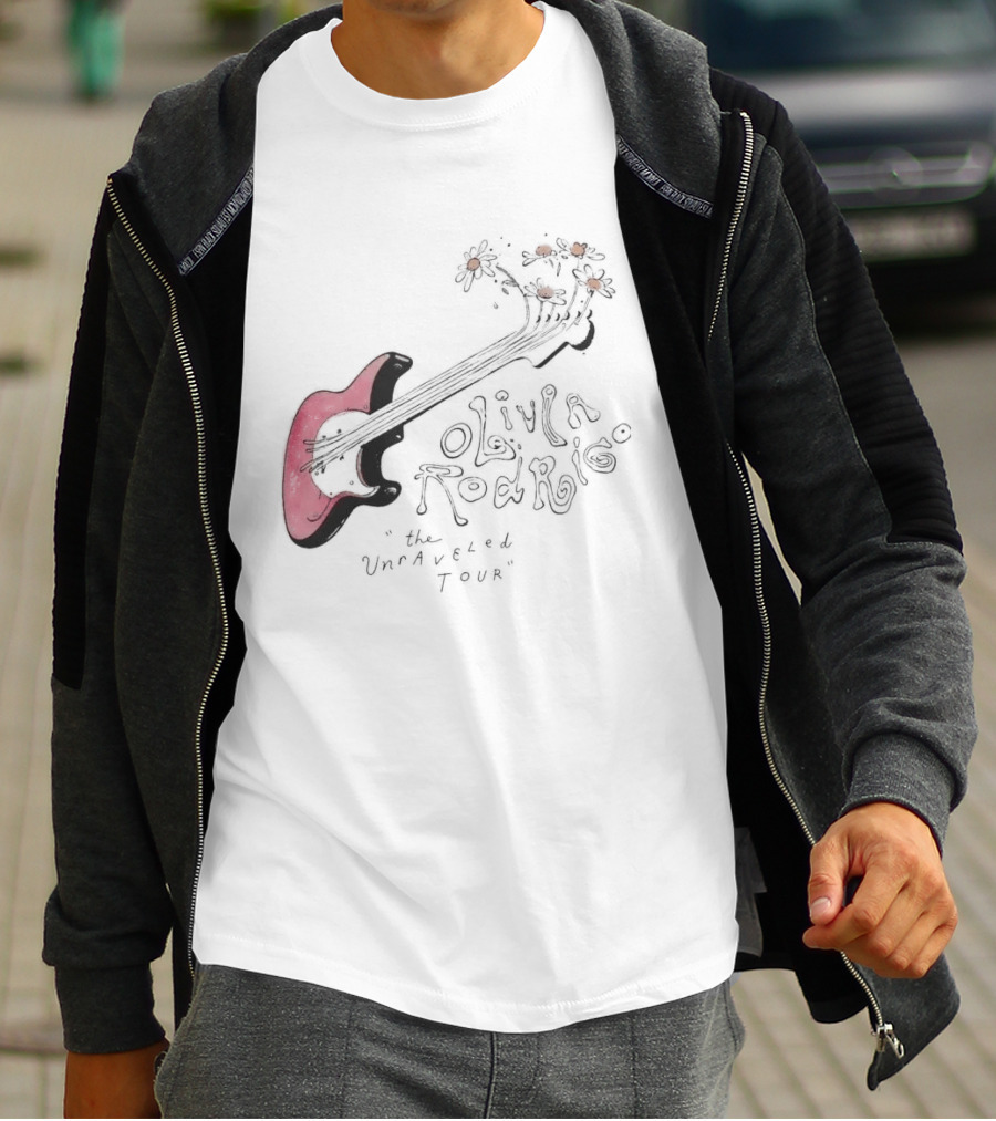 Olivia Rodrigo The Unraveled Tour Guitar Sketch With Flower Accents T-Shirt