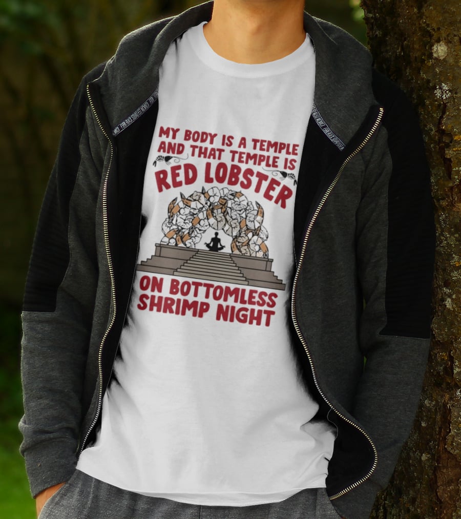 My Body Is A Temple And That Temple Is Red Lobster On Bottomless Shrimp Night Winged Statue T-Shirt