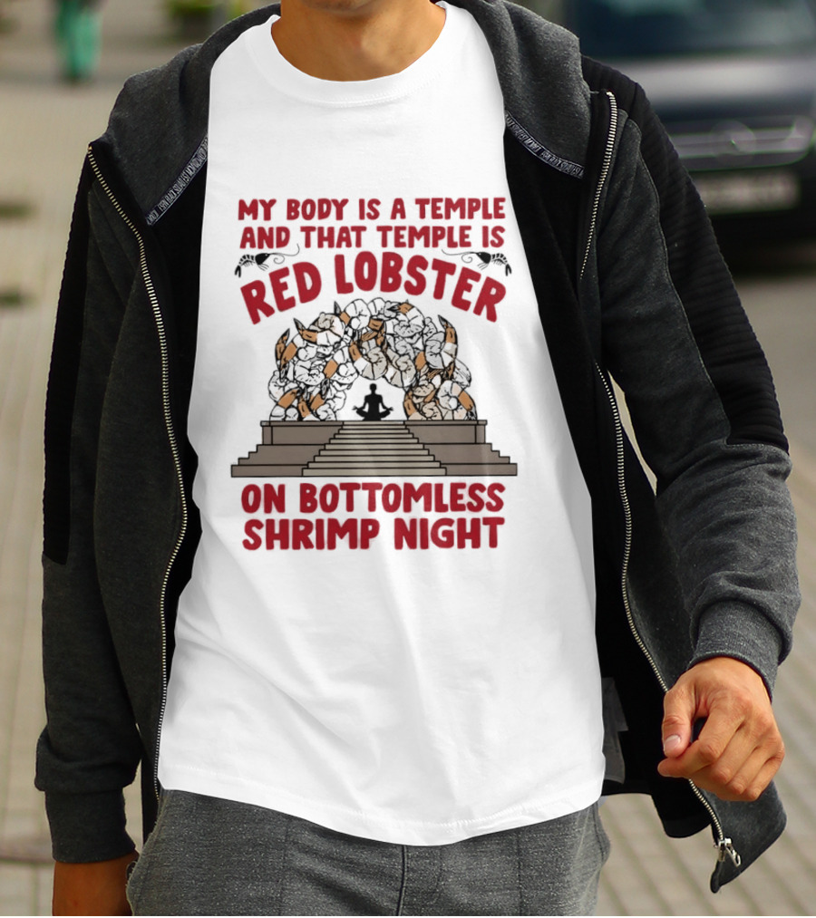 My Body Is A Temple And That Temple Is Red Lobster On Bottomless Shrimp Night Winged Statue T-Shirt