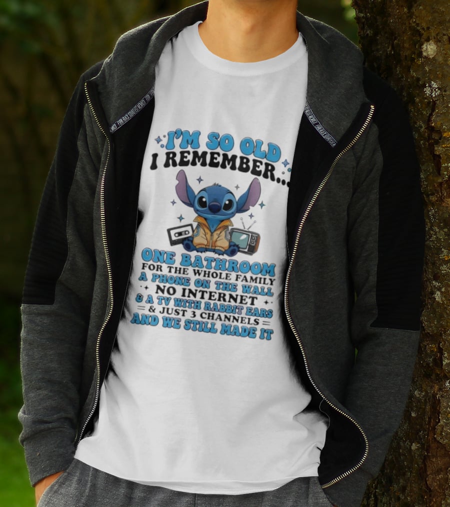I'm So Old I Remember Stitch Nostalgia No Internet One Bathroom Phone On The Wall TV With Rabbit Ears T-Shirt
