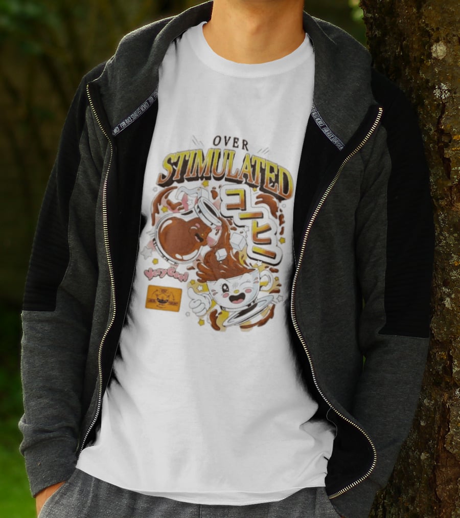 OVERSTIMULATED VeryCool Coffee Chaos Cappuccino Cartoon Fun T-Shirt