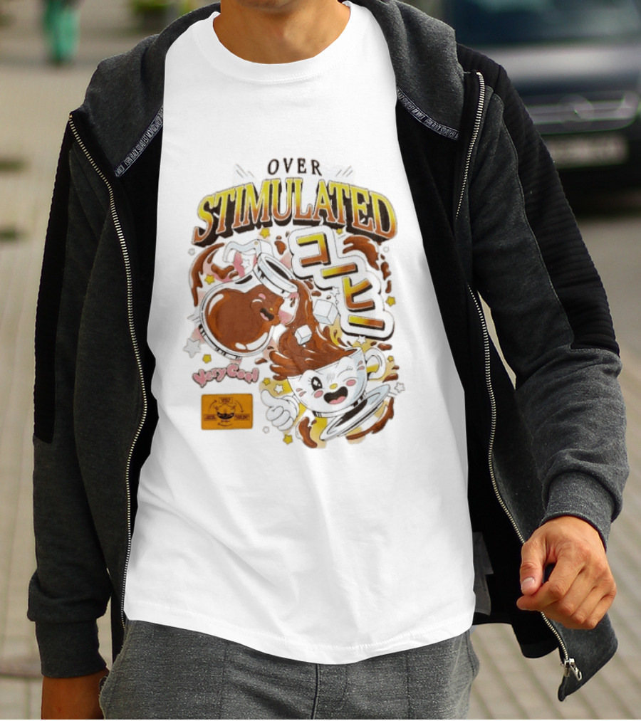 OVERSTIMULATED VeryCool Coffee Chaos Cappuccino Cartoon Fun T-Shirt