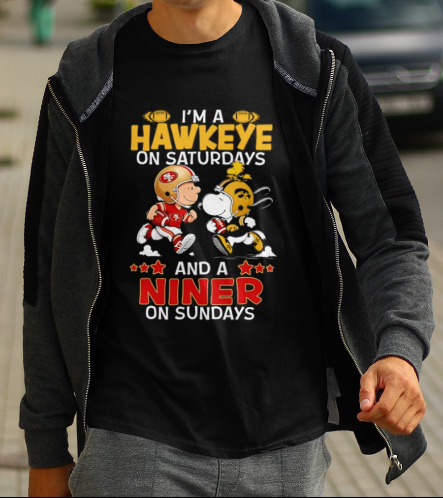 Charlie Brown Snoopy Hawkeye Saturdays Niner Sundays Football Mashup T-Shirt
