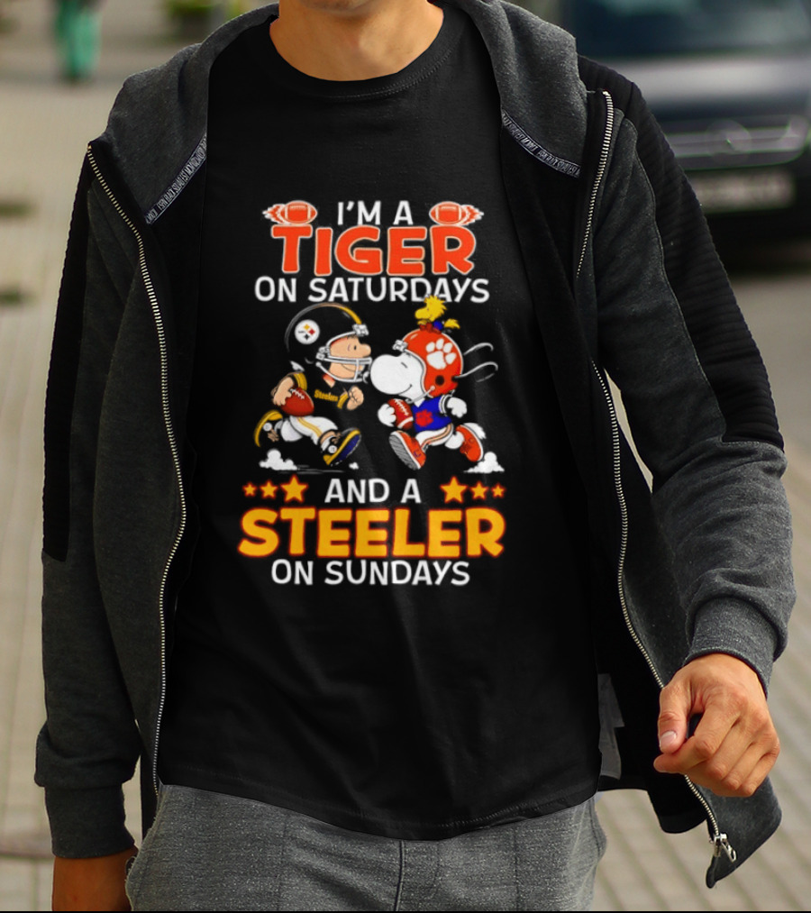 I'm A Tiger On Saturdays And A Steeler On Sundays Charlie Brown Snoopy Football T-Shirt