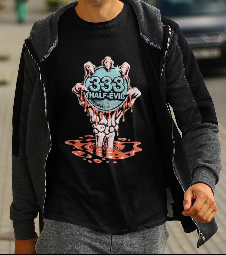 333 Half Evil Skeleton Hands Bloody Coin T-Shirt