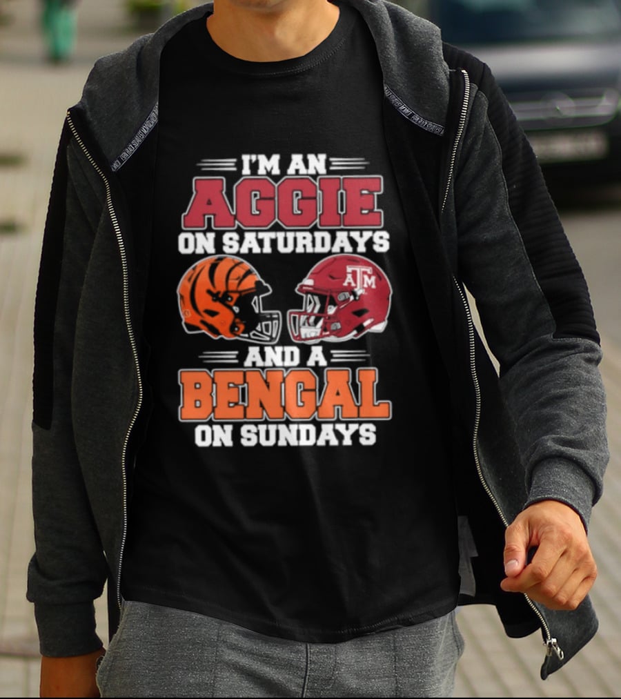 I'm An Aggie On Saturdays And A Bengal On Sundays With Helmet Logos T-Shirt