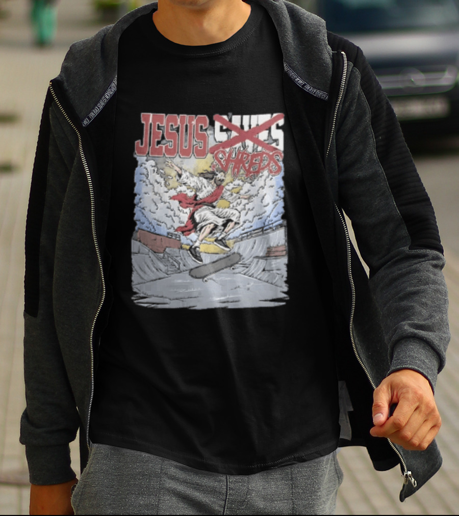 Jesus Shreds Skateboarding Ramp Savior Extreme Sports T-Shirt