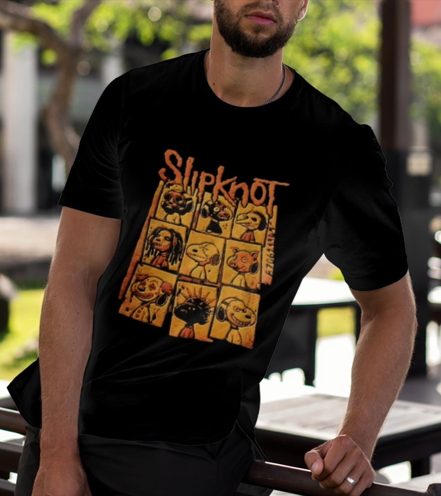 Slipknot Characters In Panels With Numbers And Cartoon Faces T-Shirt