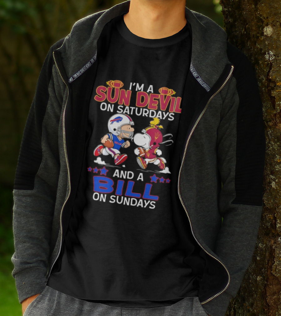 I'm A Sun Devil On Saturdays And A Bill On Sundays Football Fans Snoopy Charlie Brown T-Shirt