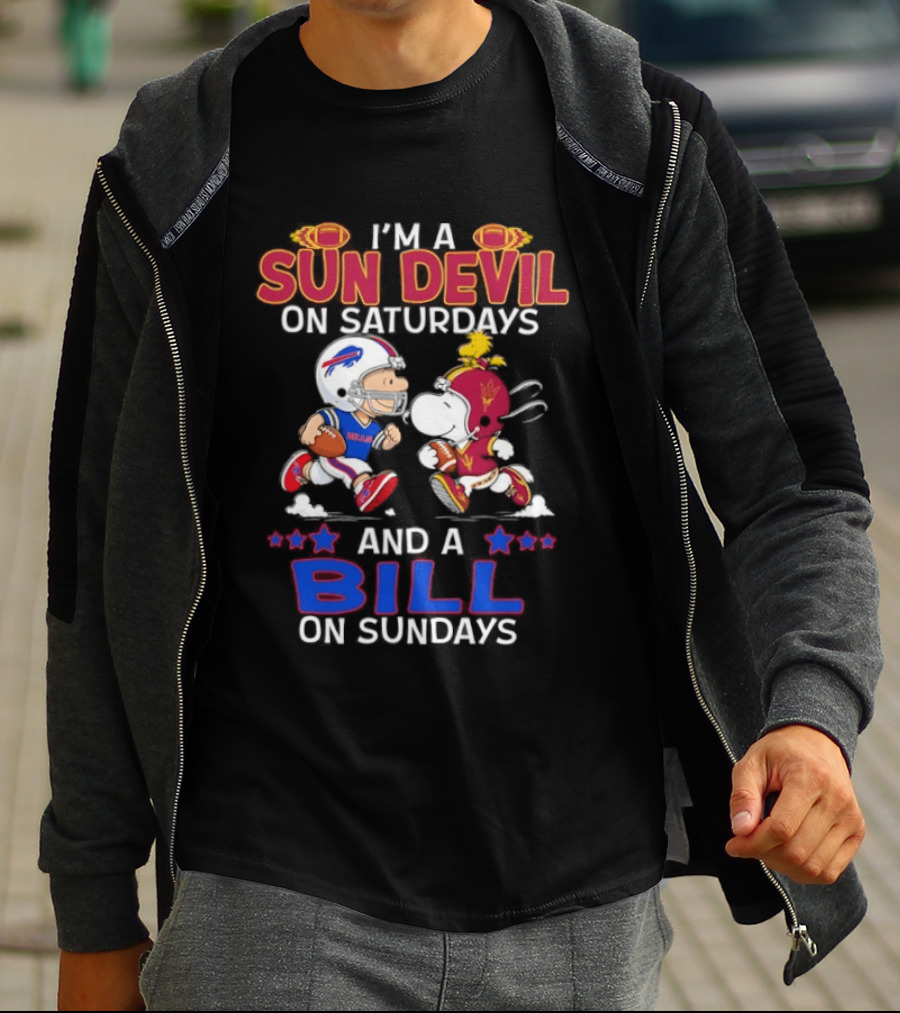 I'm A Sun Devil On Saturdays And A Bill On Sundays Football Fans Snoopy Charlie Brown T-Shirt