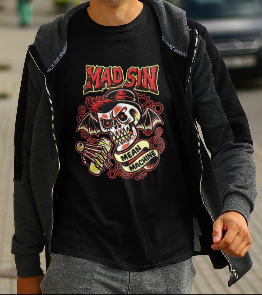 Mad Sin Mean Machine Skull Skeleton Beer T-Shirt