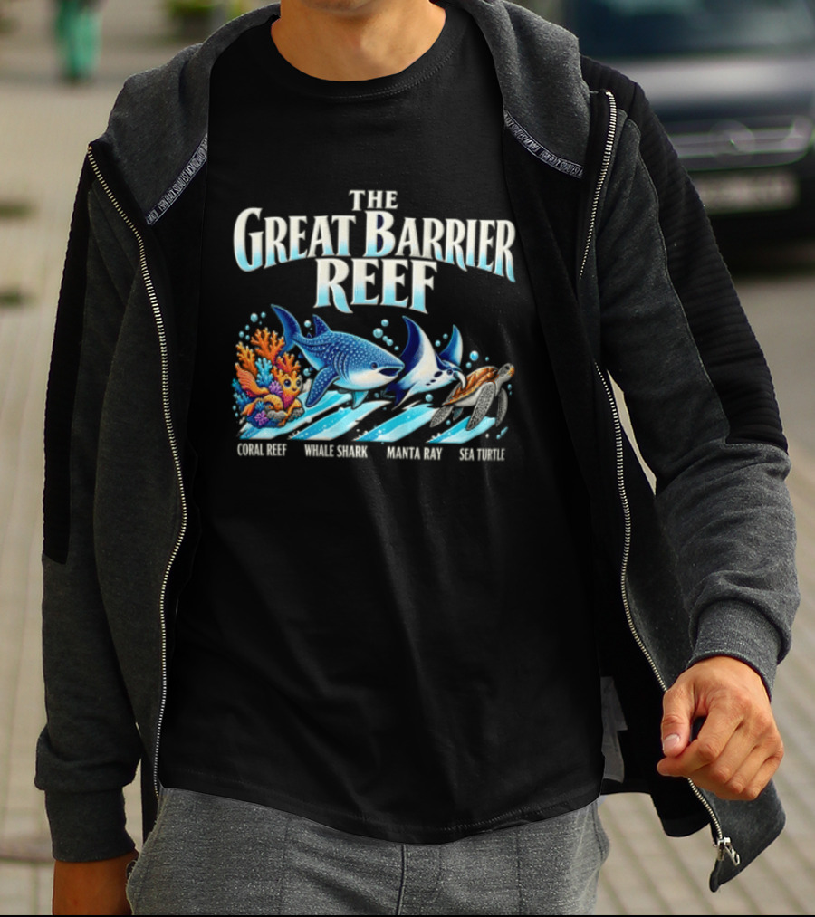The Great Barrier Reef Coral Reef Whale Shark Manta Ray Sea Turtle Ocean Wildlife T-Shirt