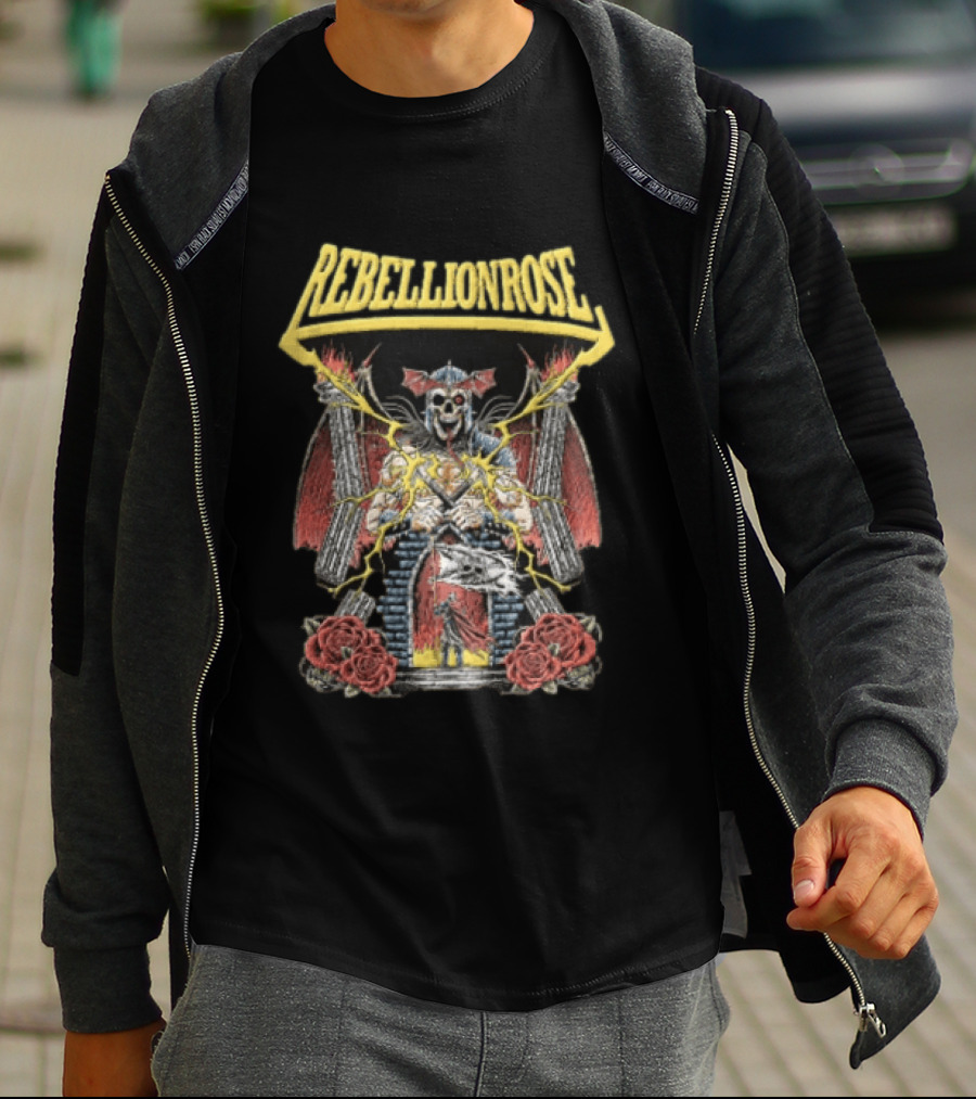 Rebellion Rose Skull Knight Castle With Roses And Lightning T-Shirt