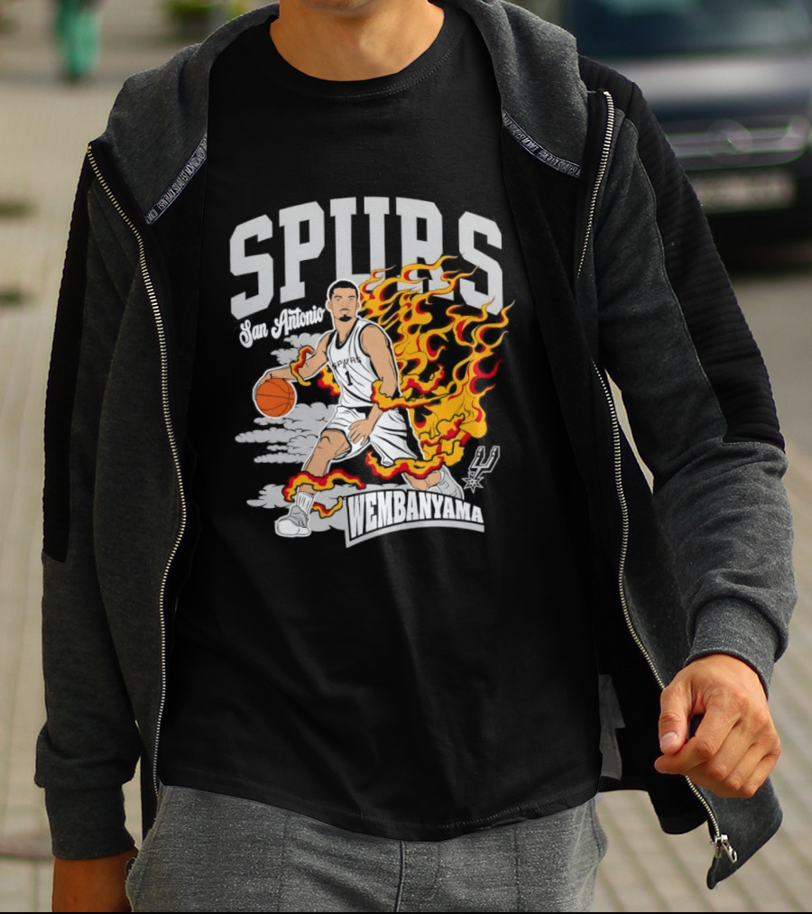 Victor Wembanyama San Antonio Spurs No 1 Basketball Flames Caricature T-Shirt