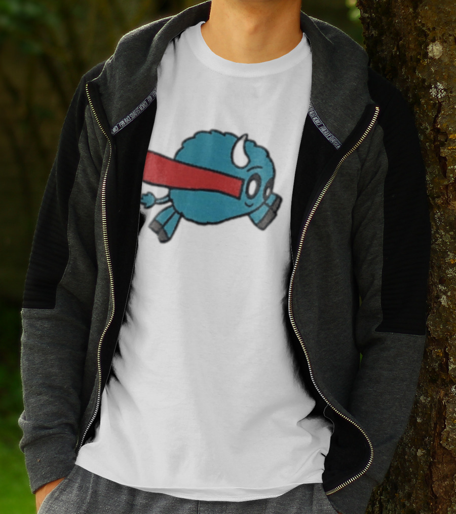 Buffalo Superhero With Red Cape Flying Action T-Shirt