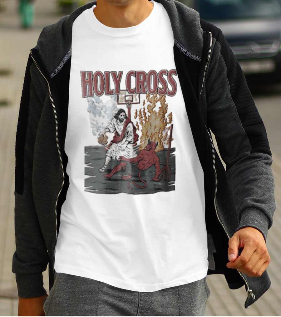 Holy Cross Basketball Player Versus Devil Duel T-Shirt