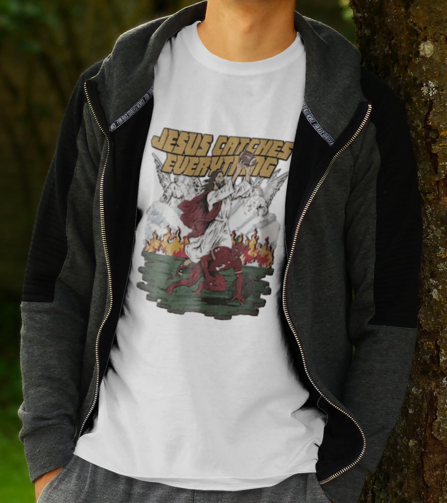 Jesus Catches Everything Angel Vs Devil Football Battle T-Shirt