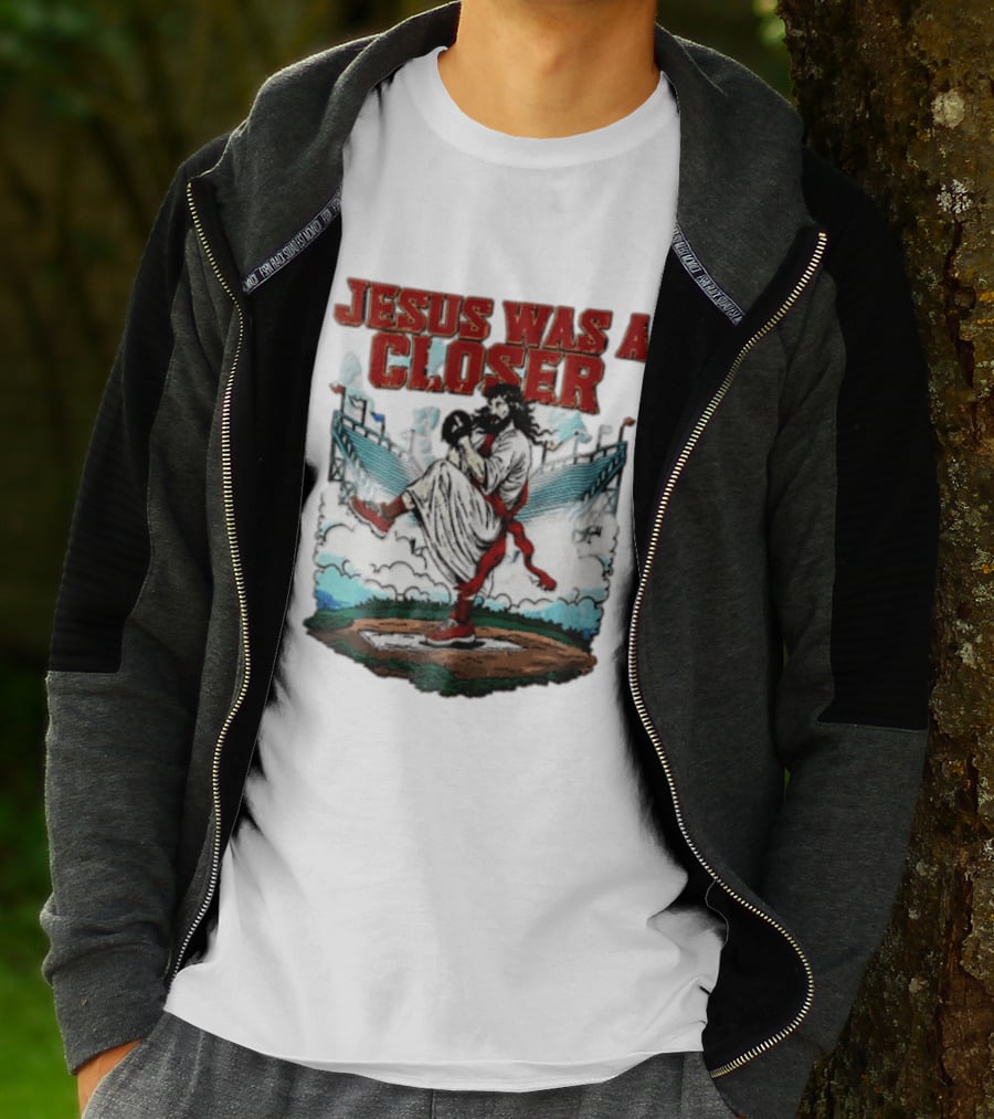 Jesus Was A Closer Baseball Pitcher Heavenly Stadium Scene T-Shirt