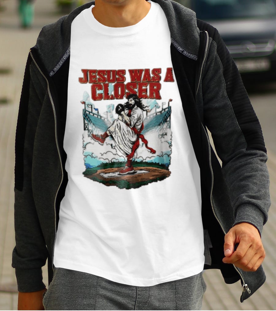 Jesus Was A Closer Baseball Pitcher Heavenly Stadium Scene T-Shirt