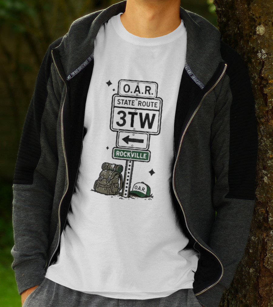 O.A.R. State Route 3TW Rockville Road Sign Backpack Adventure T-Shirt