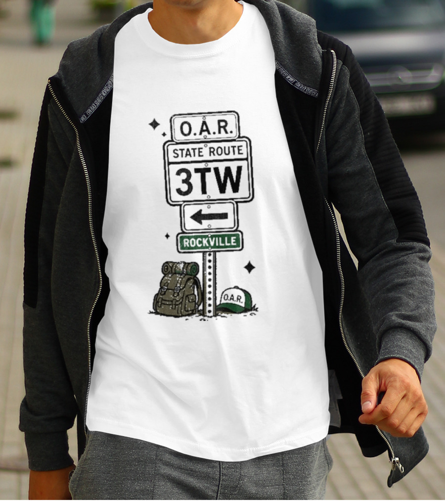 O.A.R. State Route 3TW Rockville Road Sign Backpack Adventure T-Shirt