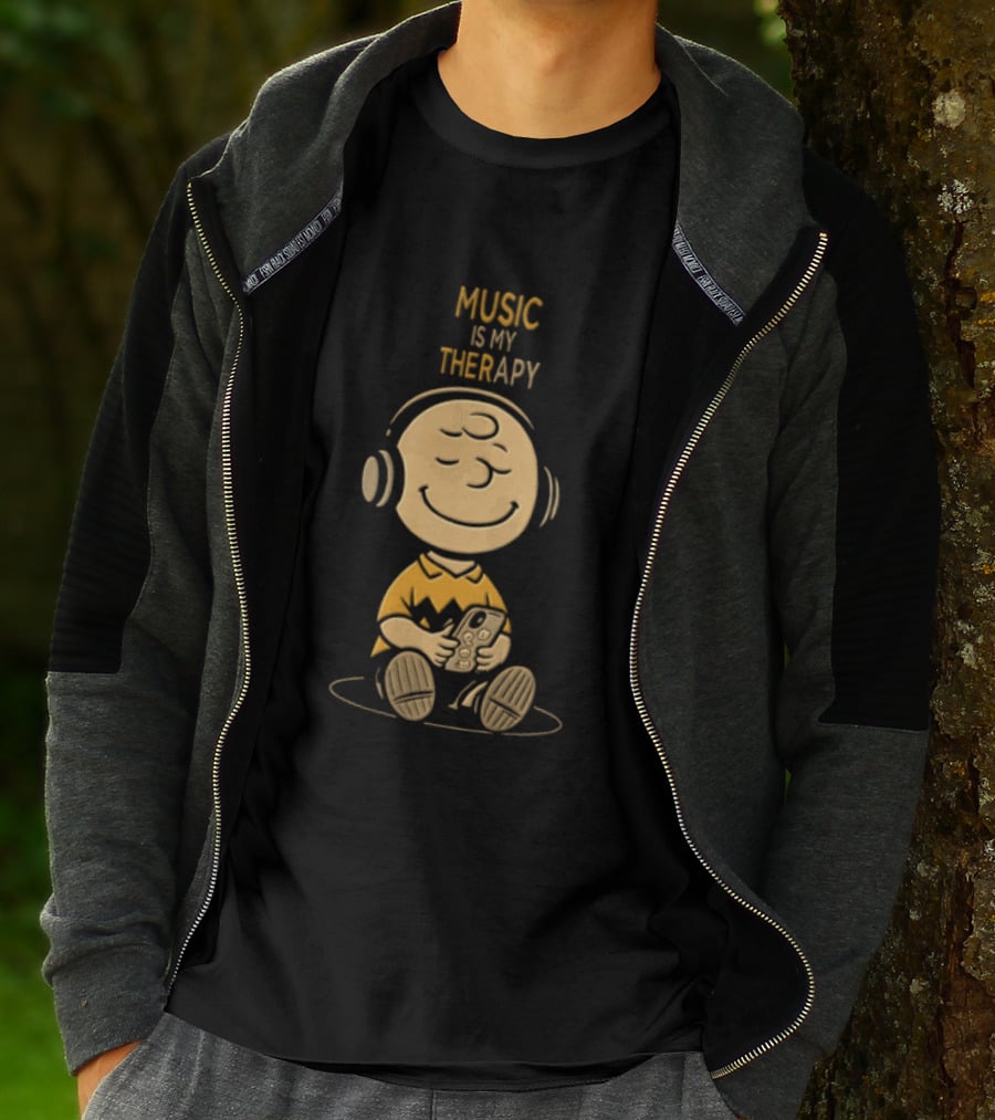 Charlie Brown Listening To Music Is My Therapy T-Shirt