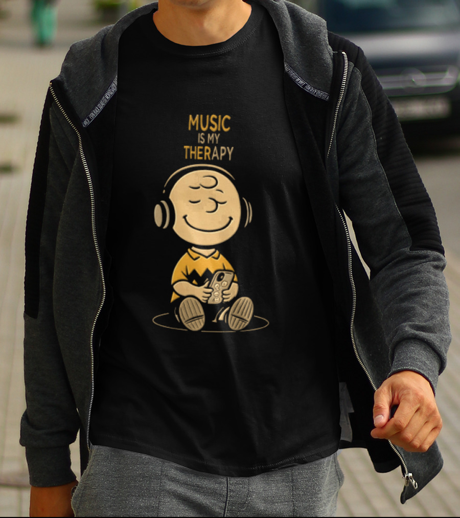 Charlie Brown Listening To Music Is My Therapy T-Shirt
