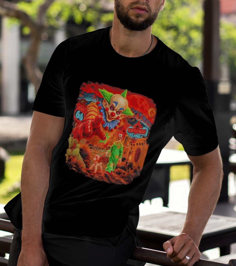 Creepy Clown Route 66 Albuquerque New Mexico Halloween Red Sky 2026 T-Shirt
