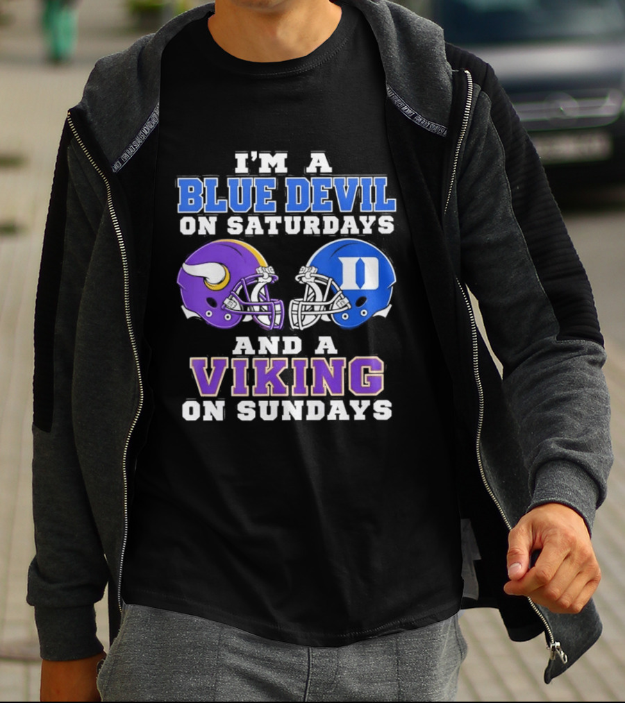 I'm A Blue Devil On Saturdays And A Viking On Sundays Football Helmets T-Shirt