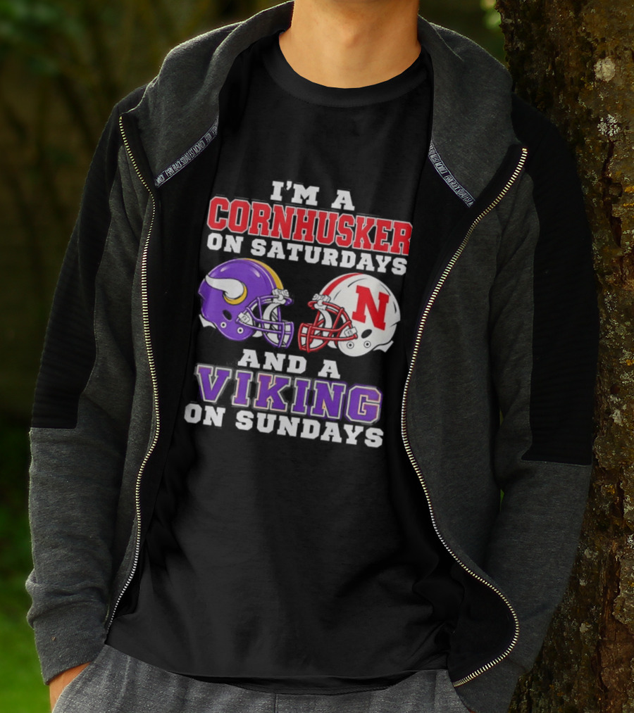 I'm A Cornhusker On Saturdays And A Viking On Sundays Helmet Rivalry T-Shirt