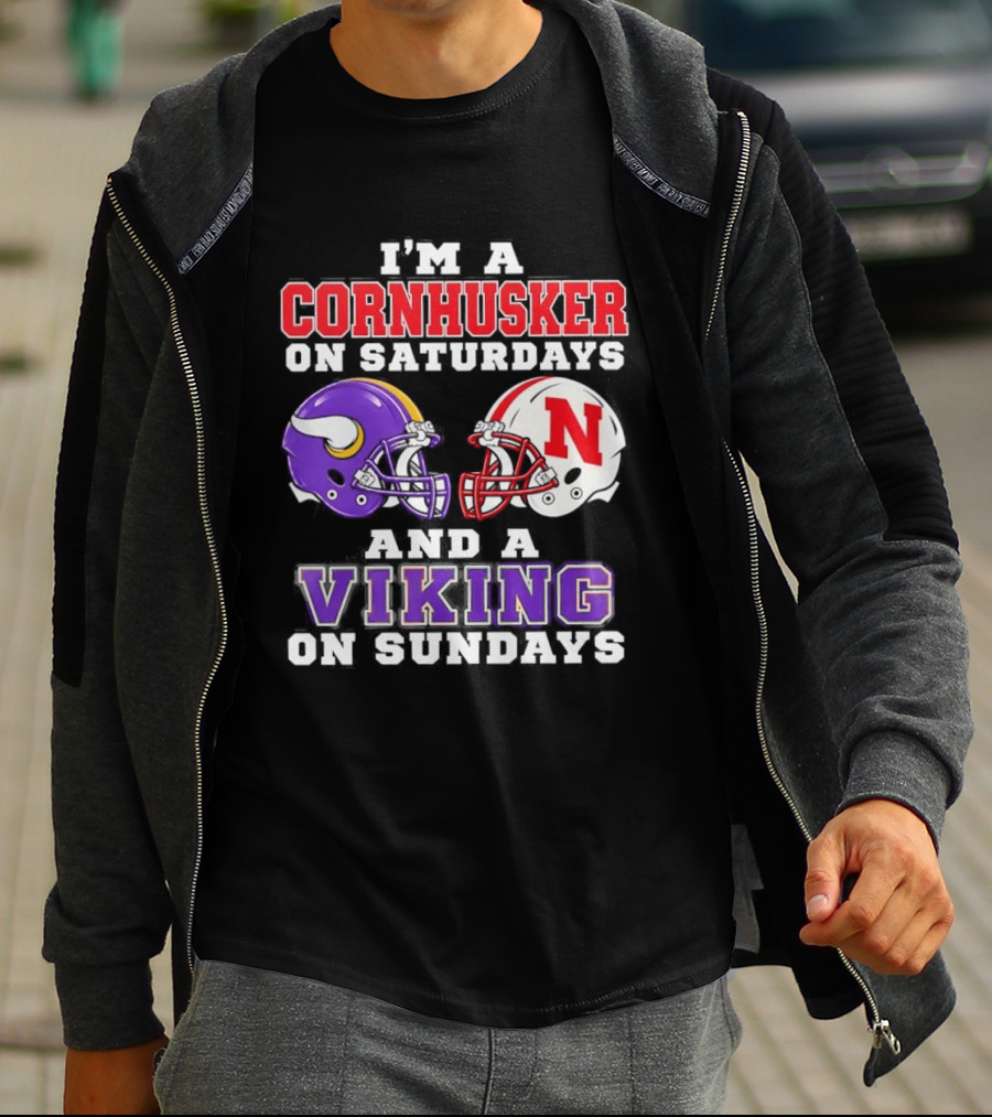 I'm A Cornhusker On Saturdays And A Viking On Sundays Helmet Rivalry T-Shirt
