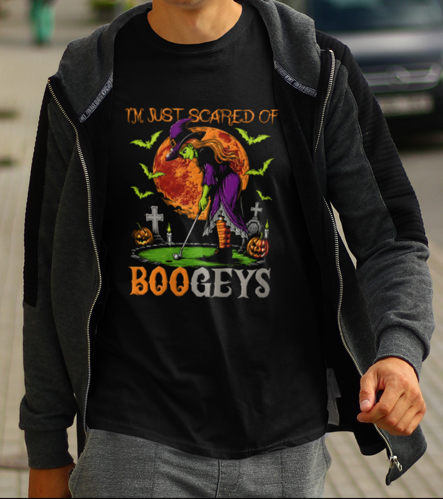 I'm Just Scared Of Bogeys Halloween Golf Witch Graveyard T-Shirt