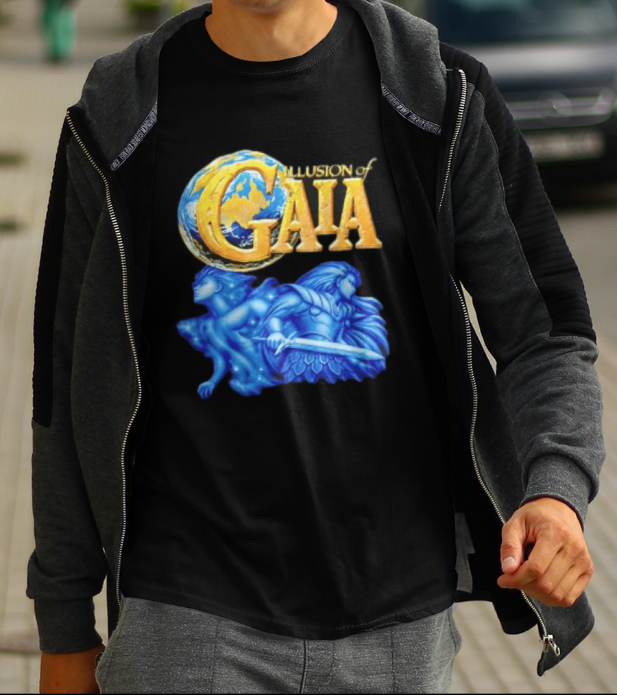 Illusion Of Gaia Earth Globe Blue Figures Sword T-Shirt
