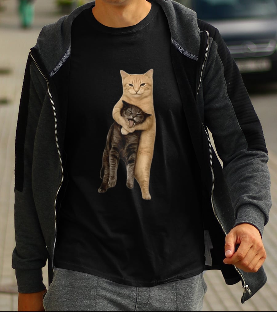 Orange Cat Hugging Grey Cat T-Shirt
